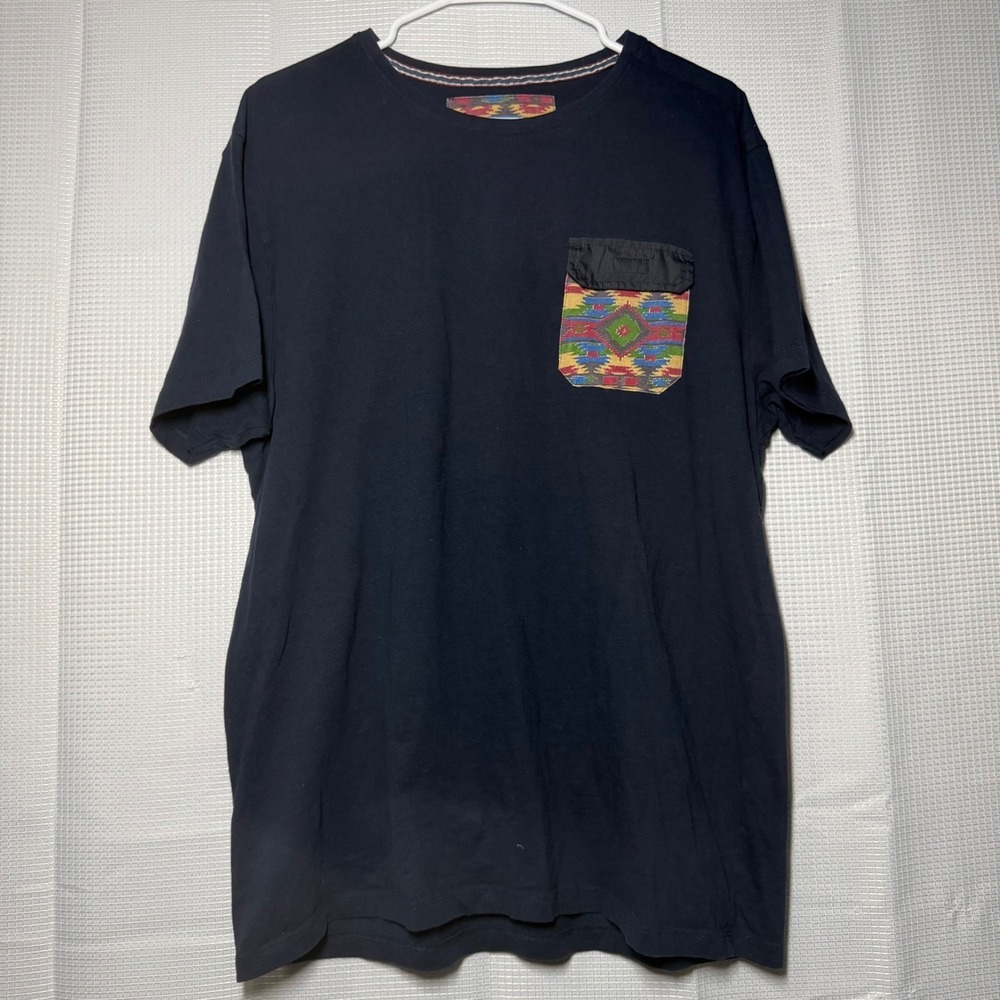 Nomad Pocket T-Shirt XL Navy Blue Southwestern Pattern‎ Flap Pocket Cotton Tee